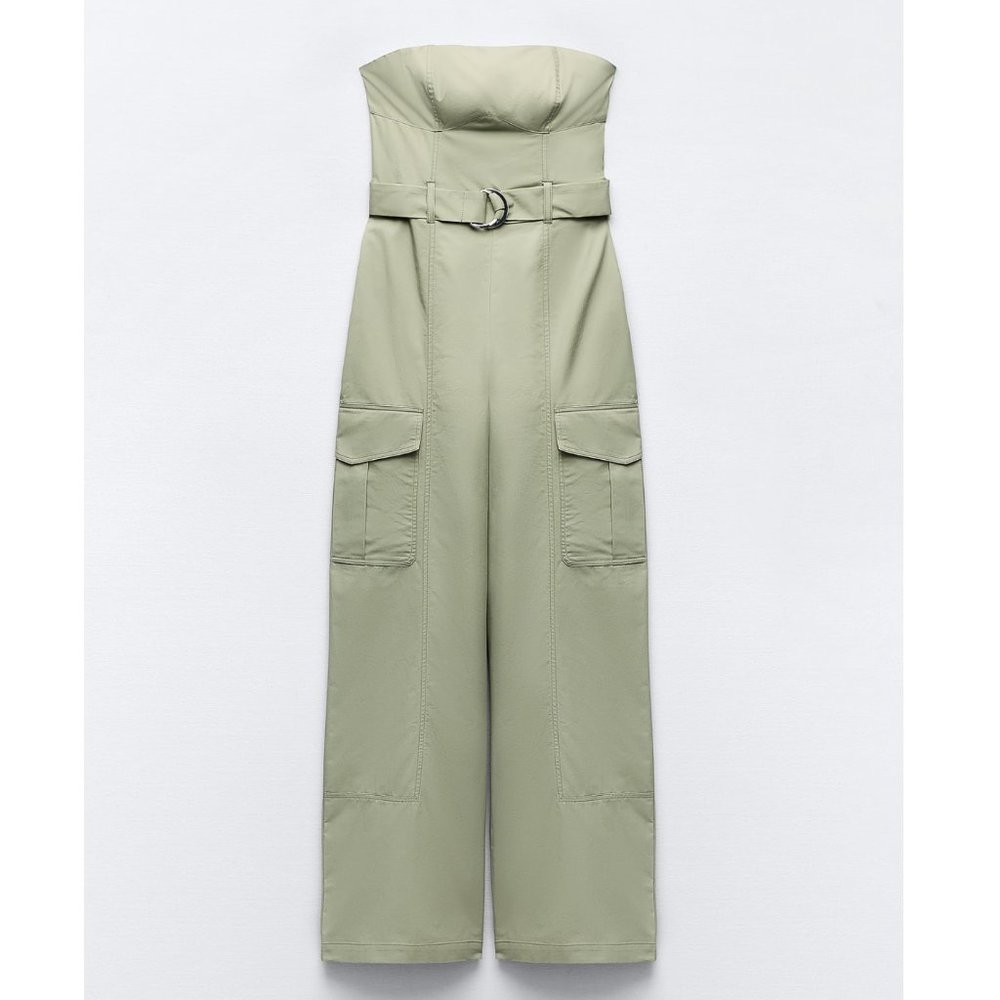 Zara Strapless Jumpsuit Light Khaki NWT - Picture 10 of 11